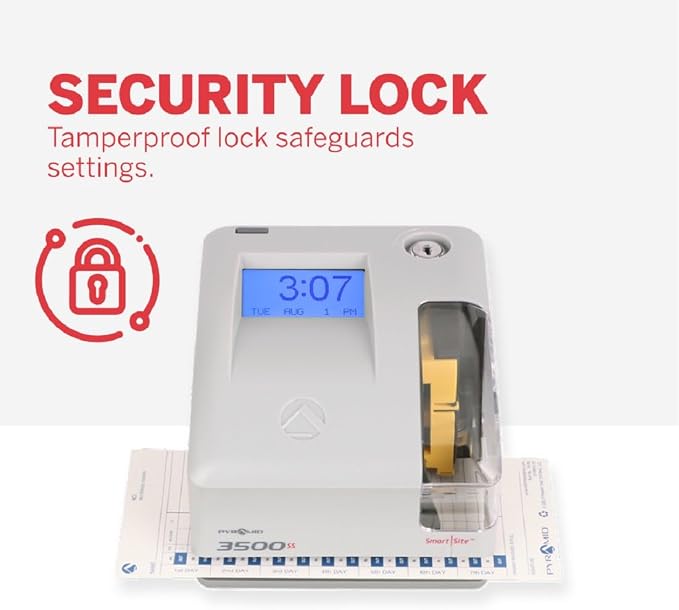 Pyramid Time Systems - 3500SS Employee Automatic Time Clock Bundle | For Payroll Tracking and Attendance Management, With SmartSite Alignment, 25 Time Cards, 1 Ribbon and 2 Security Keys