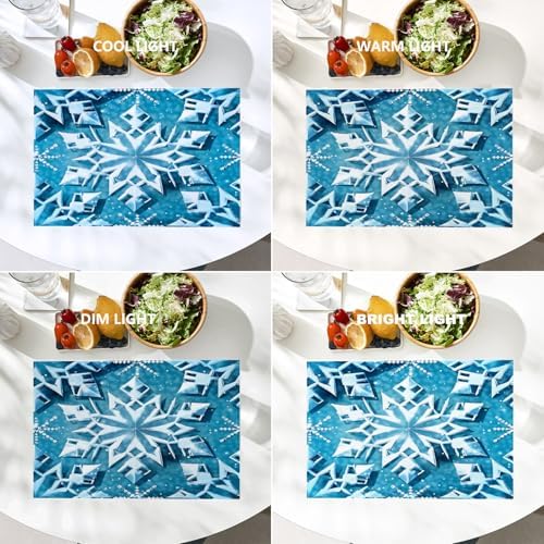 Batmerry Blue Winter Snowflakes Placemats, Seamless Blue Abstract Geometric Washable Linen Table Mats for Kitchen Table Double Insulation Decor Dining Set Indoor Outdoor 12X18 in Set of 4
