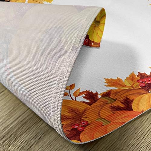 Lunarable Thanksgiving Place Mats Set of 4, Cartoon Style Circular Frame with Orange Pumpkin and Dry Leaves, Washable Fabric Placemats for Dining Table, Standard Size, Dark Orange