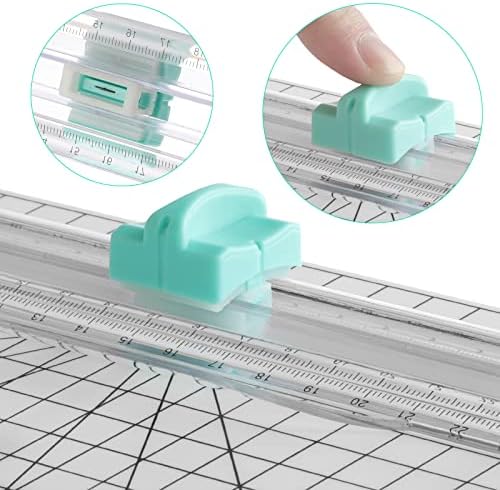 Firbon Blue A4 Paper Cutter Bundle with 5Pcs Mint Green Refill Blades, 12 Inch Paper Trimmer with Side Ruler for Scrapbooking, Craft, Coupon, Label, Cardstock