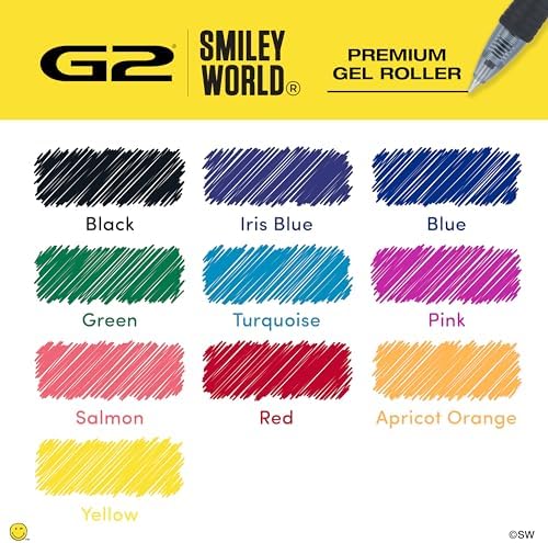 PILOT, G2 Smileyworld Gel Roller Pens, 10 Pack Pouch, Assorted Ink