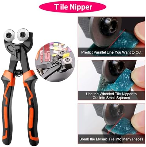 Glass Cutting Tool Kit with Tile Nipper, Glass Running Pliers, Breaker Grozer Pliers, Glass Cutter for Stained Glass, Tiles, Mosaic, with Storage Bag