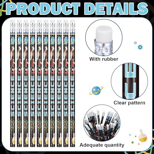 Tenceur 100 Pcs Science Pencils with Erasers Bulk 7.3 Inches Student Incentives Recognition Education Award Prize for Teacher School Classroom Reward Supplies