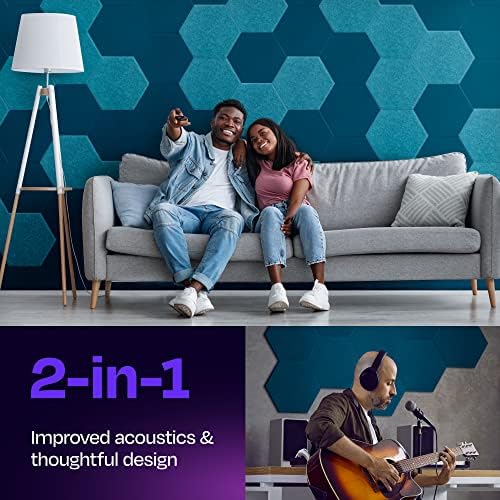 Acoustic Panels 12-Pack - 14"X12.1"X0.4" Sound Panels - High Density Sound Dampening - Ocean Turquoise Hexagon