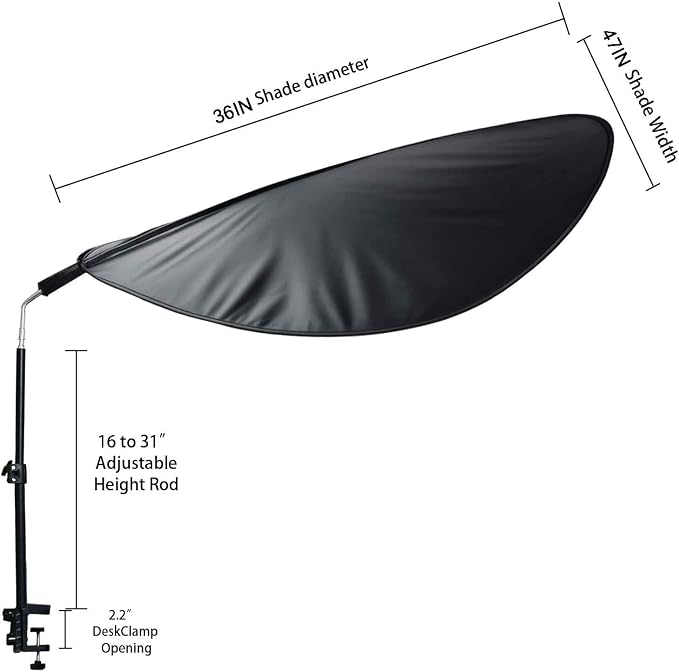 Office Cubicle Desk Shade Anti-Glare Cover Light Sensitive Professionals Cubicle Light Blocker for Workspaces Desk Canopy 39" Sector Shading Light Shade with Clamp(Black)