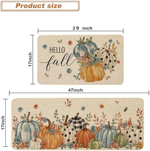 Baccessor Fall Kitchen Rugs Set of 2, Blue Pumpkins Floral