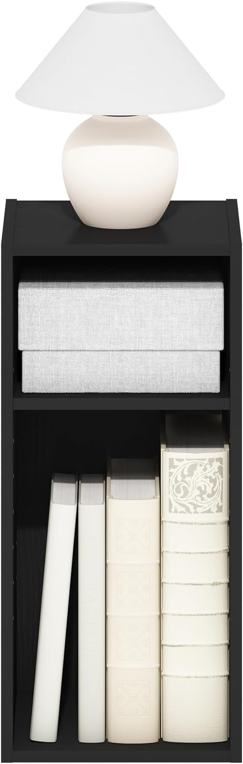 Furinno Fulda Book Shelf, 2-Tier Narrow Bookshelf, Bookcase with 10-in Width Storage Shelf, 9.3 x 9.8 x 21.2, for Living Room, Bedroom, Home Office, Blackwood