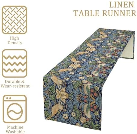 William Morris Floral Table Runner, Vintage Flowers Botanical Printed Table Runner for Home Kitchen Dining Table Decoration,13x70 Inch Strawberry Thief