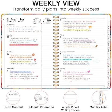 Planner 2026-2027, Weekly & Monthly Academic Calendar, Jul 2026 – Jun 2027