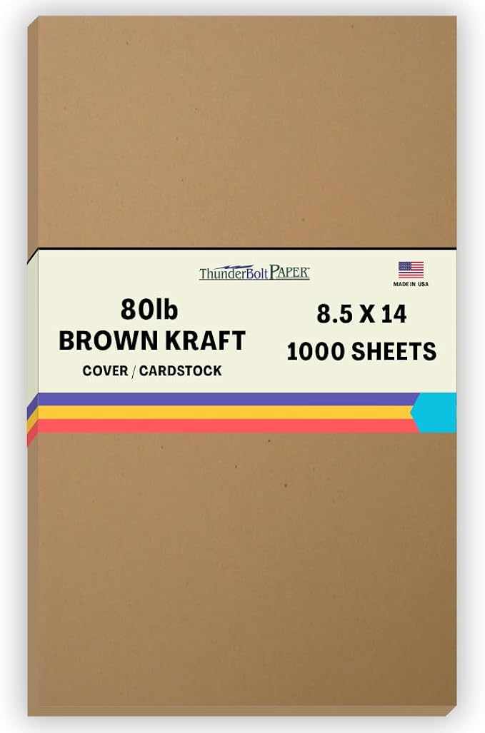 1000 Brown Kraft Fiber 80# Cover Paper Sheets - 8.5" X 14" (8.5X14 Inches) Legal|Menu Size - Rich Earthy Color with Natural Fibers - 80lb/pound Cardstock - Smooth Finish