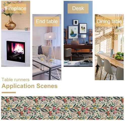 William Morris Vintage Floral Table Runner, Birds Butterflies and Bees Botanical Flower Original Design Print Table Runner for Home Party Dining Room Kitchen Decor 13x60 Inch