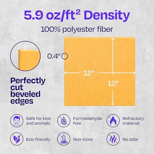 Acoustic Panels 12-Pack Soundproof Wall Panels 12"X12"X0.4" Sound Panels High Density Sound Dampening Panels - [Sunny Yellow Square]