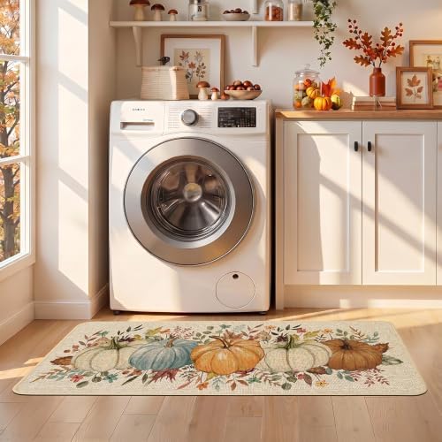 Baccessor Fall Pumpkin Kitchen Rug Autumn Set of 2,17x29 and 17x47 Inch
