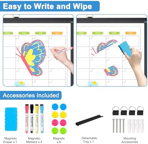 Dry Erase Calendar for Wall 4 Month, 36" x 24" Large White Board Calendar