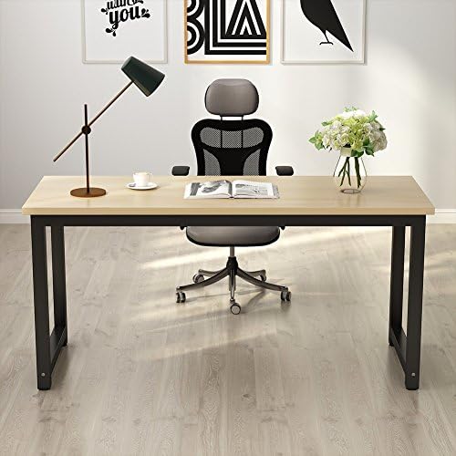 Tribesigns Computer Desk, Large Office Desk Computer Table Study Writing Desk for Home Office, Walnut + Black Leg, 63 X 23.6 inch