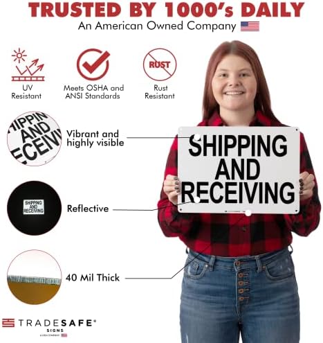 TRADESAFE Shipping and Receiving Sign - Business Sign, Office Sign, Quick Install Aluminum Safety Sign, Light Reflective, UV-Resistant, Waterproof, 14” X 10” Shipping Receiving Signs for Business