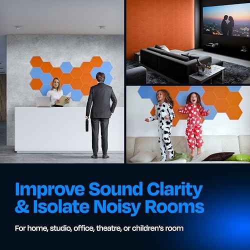 Acoustic Panels 12-Pack Soundproof Wall Panels 12"X10.4"X0.4" Sound Panels High Density Sound Dampening Panels - [Poppy Orange Hexagon]