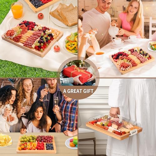 CAWIU Portable Charcuterie Board with Lid, Travel Cheese Board & Snack Tray