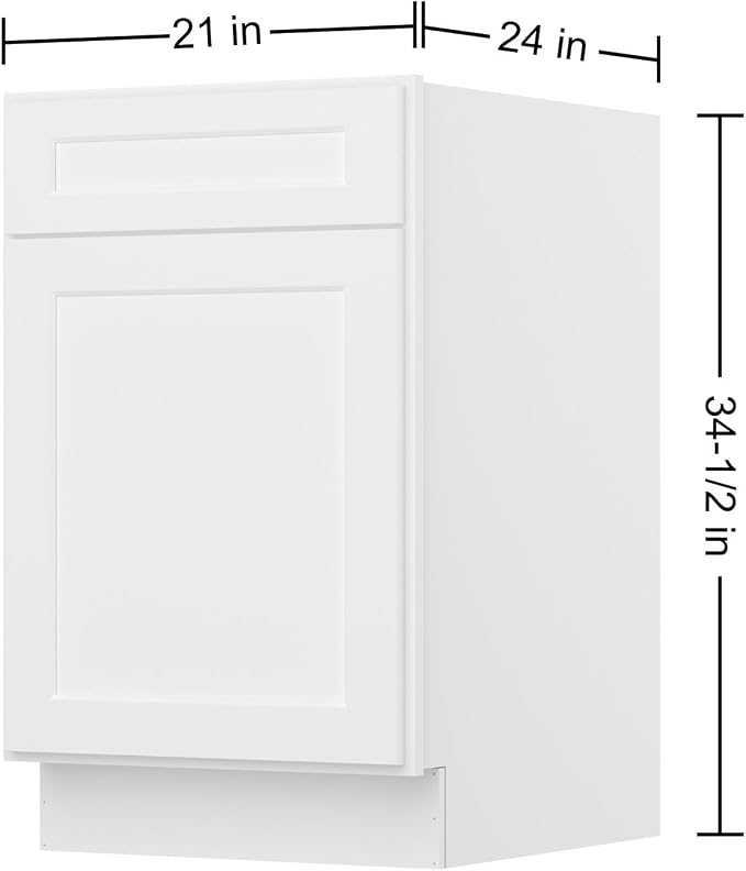 Furinno Shaker Drawer Base Kitchen Cabinet with 1-Door, White | 24 D x 21 W x 34.5 H, Adjustable Hinges, Soft-Close Shaker-Style Door, Ready to Assemble, Plywood, for Pantry, Dining Room