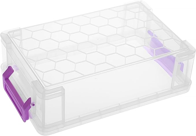 BTSKY 4 Pack Extra Large Plastic Pencil Box Stackable, Translucent, Purple | Clear Pencil Caase Crayon Box Set Marker Organizer Art Supply Storage Organizer for Gel Pens Pencils Erasers Tape Markers etc