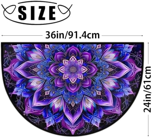 Half Round Door Mat Mandala Ethnic Boho Non Slip Washable Semi Circle Area Rug Absorbent Soft Half Moon Rug Floor Mat for Indoor Outdoor Kitchen Bathroom Patio Front Door Mat Decor