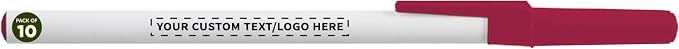 DISCOUNT PROMOS Custom Value Stick Pens Set of 10, Personalized Bulk Pack - Blue Ink, Great for Office, School, Business, Tradeshows, Events - Burgundy Cap