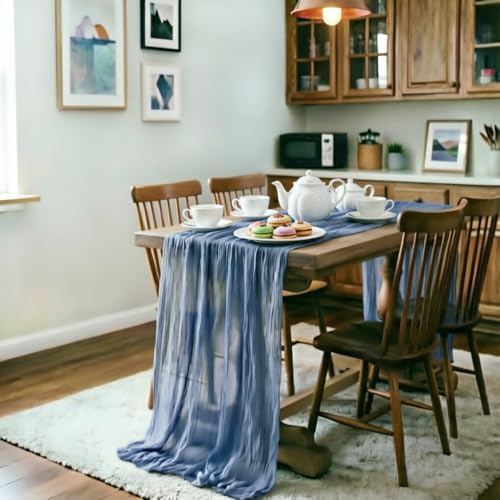 Blue Cheesecloth Table Runner Fall Boho Wedding Birthday Home Decor