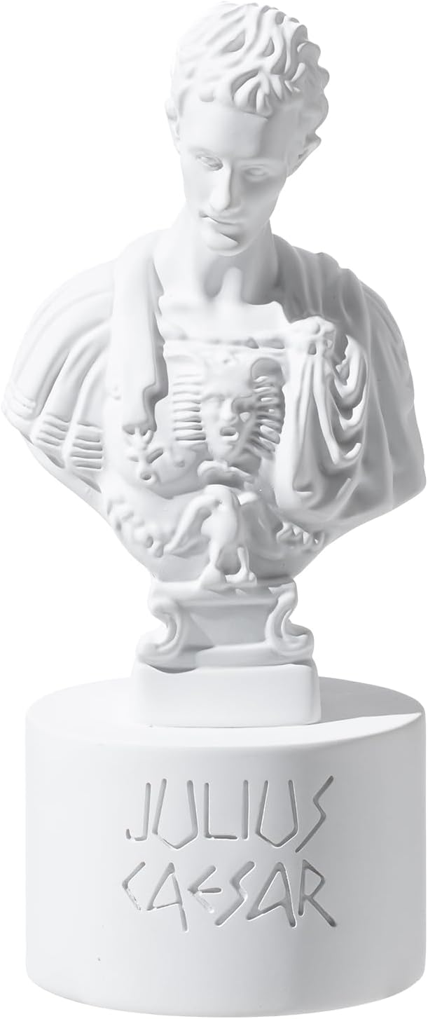 Julius Caesar Pencil Holder, 7.87" Resin Bust Statue with Back Stabbed Holes, Roman Desk Organizer