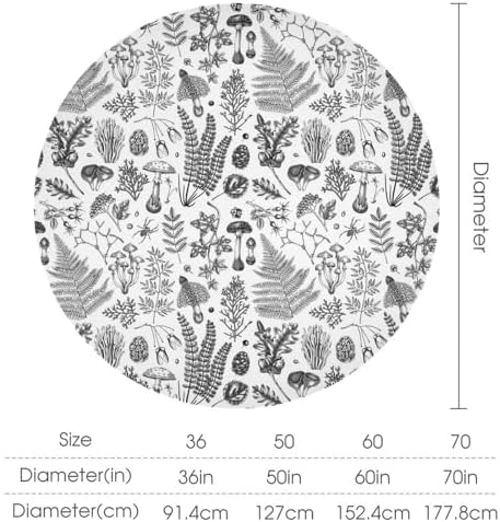 Vintage Mushroom Tablecloth, Black White Nature Forest Fern Leaves Autumn Plants Botanical Print Table Cover for Home Dining Decor Kitchen Party Outdoor, 60x60in