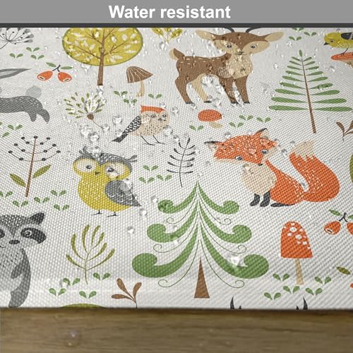 Lunarable Animals Place Mats Set of 8, Woodland Forest Animals Trees Birds Owls Fox Bunny Deer Raccoon Mushroom Print, Washable Fabric Placemats for Dining Table, Placemat 8 pcs, Brown Orange