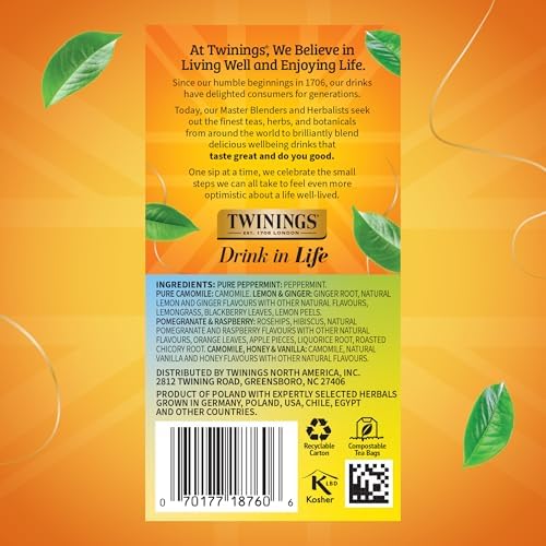 Twinings Herbal Tea Variety Pack, 20 Count (Pack of 6), Formerly Assorted Herbal, Includes 5 Flavours, Naturally Caffeine-Free, Enjoy Hot or Iced, 120 Teabags