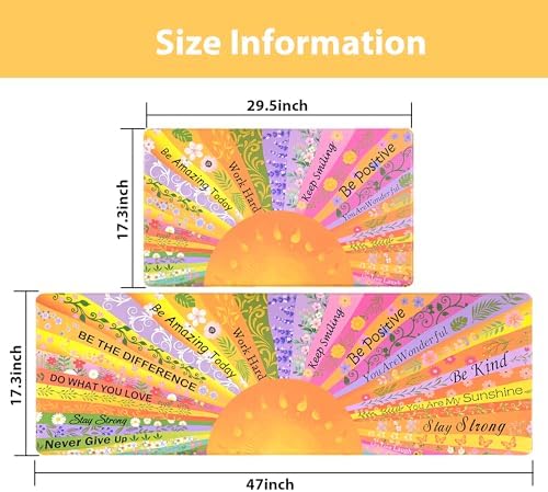Boho Kitchen Mats for Floor Floral Cushioned Anti Fatigue Mats for Kitchen Floor for Sink, Stove, Desk, Laundry,17"x30"+17"x47", Orange