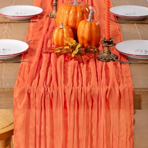 Orange Cheesecloth Table Runner Fall Boho Wedding Birthday Home Decor