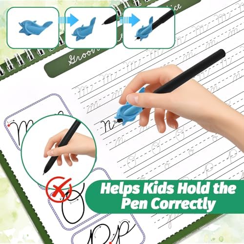4-Pack Reusable Grooved Cursive Handwriting Workbooks with Disappearing Ink