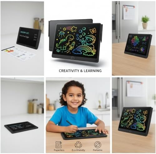 16 Inch LCD Writing Tablet for Kids 2 Pack, Large Drawing Board Doodle Pad, Colorful Screen Erasable Sketch Tablet, Travel Toys and Reusable Learning Gift for Boys Girls（Pink & Black