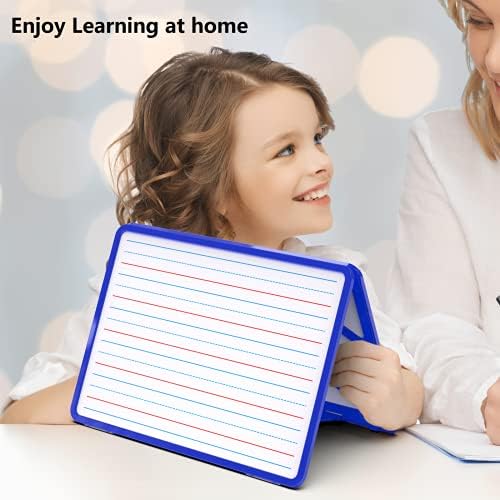 Small Dry Erase White Board with Stand, Double Sided Dry Erase Board for Kids, Foldable Small White Board Portable Mini Whiteboard with Lines & Holder for Home School Office