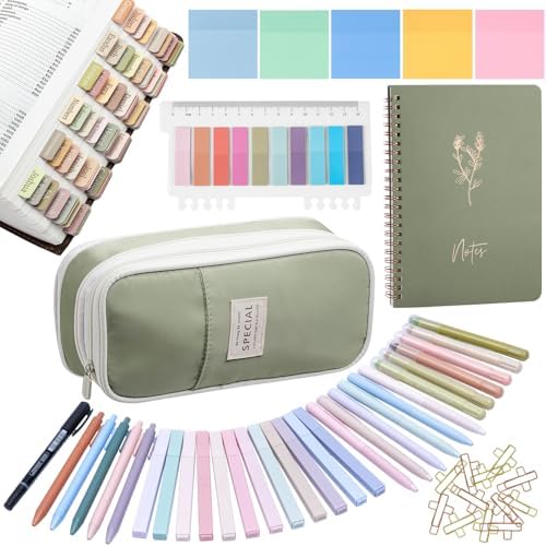 KOPKOFT Bible Study Supplies, Bible Journaling Kit for Women with Journal, Pen Case, Tabs, Highlighters and Pens, Bible Accessories Set for Women Students Beginner, Christian Gifts (Green)