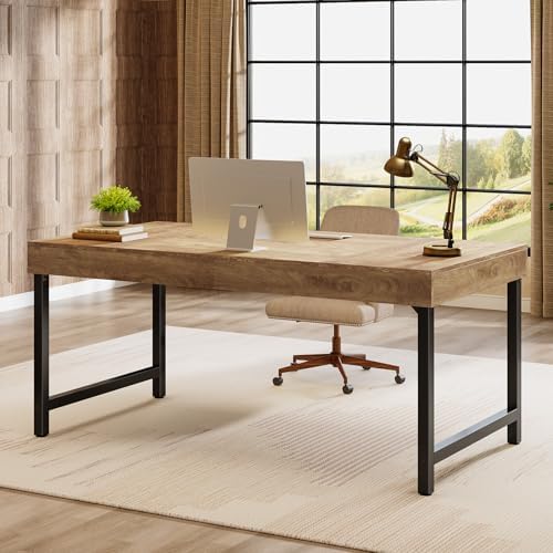 Tribesigns 55" Industrial Executive Desk for Home Office, Rustic Simple Computer Laptop Desk with Strong Metal Legs, Study Writing Table Business Workstation, Small Conference Table