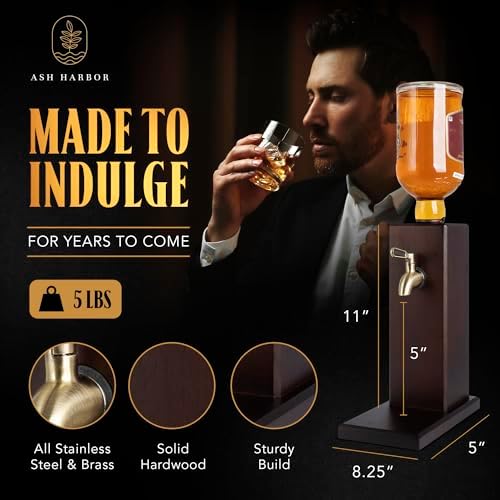 Countertop Liquor Dispenser for Home Bars – Wooden Whiskey Dispenser with Food-Safe All-Metal Valve – Bourbon Decanter & Whiskey Decanter for a Classy Presentation, Alcohol Gifts for Men by Ash Harbor