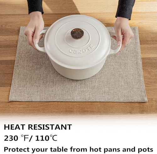 Demetex Table Placemats Linen Place Mats Set of 8 Natural Heat Resistant Cloth Plate Mats for Indoor Dining Room Restaurant Cafe, 13x19 inch, Linen