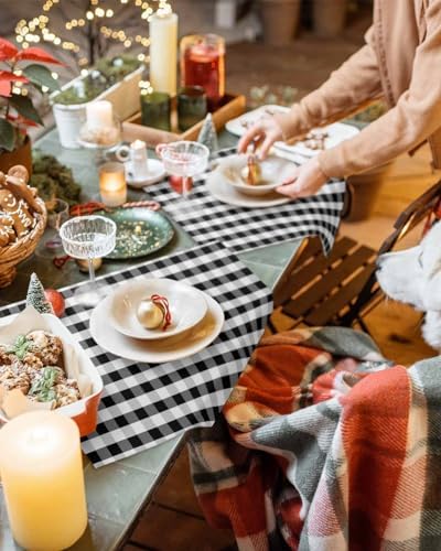 Rustic Black White Buffalo Check Plaid Pattern Placemat 1PC, Farmhouse Heat Resistant Washable Table Place Mats Cotton Table Linens Party Holiday Decor for Kitchen Dining Outdoor Indoor