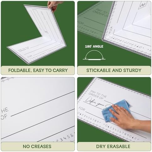 33 * 14 Inch Large Giant Big Fake Oversized Checks Award for Presentations Hard Collapsible Reusable Premium PP Plastic Board with Marker and Adhesive Strips (2 Pack)