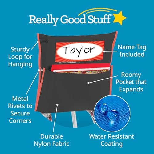 Really Good Stuff Store More Grouping Color Chair Pockets, 6-Pack, Black