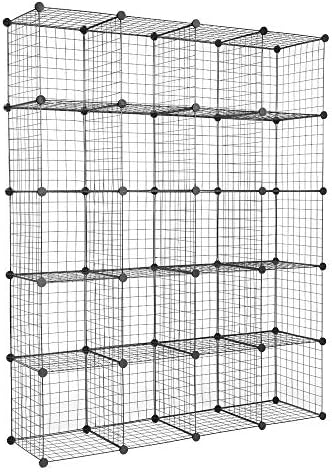 20-Cube Metal Wire Cube Storage with 1 Wooden hammer Stackable Storage Bins, Modular Bookcase, DIY Closet Cabinet Ideal for Living Room Bedroom, Home, Office 47''L x 14''W x 70''H Black (20-Cube)