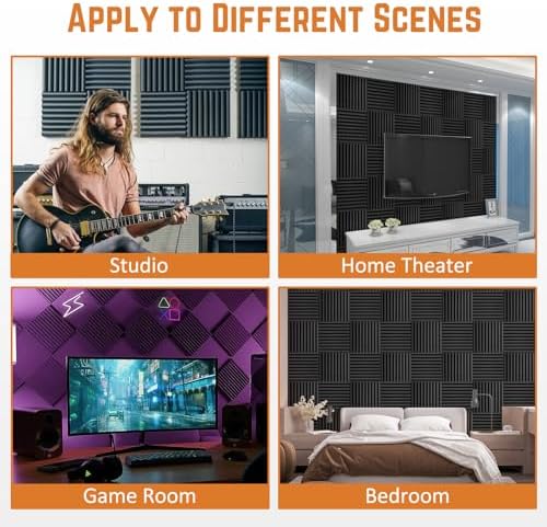 56 Pack Acoustic Foam Panels, 1" x 12"x 12" Sound Proof Foam Panels For Wall Fire Resistant, Noise Cancelling Dampening Sound Absorbing Black Wedge Panels For Studio Recording & Office & Home