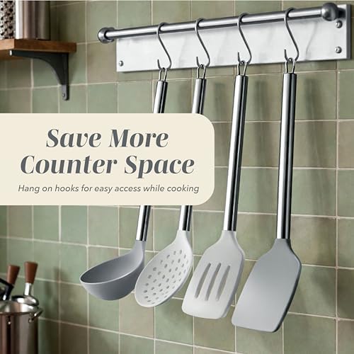 COOK WITH COLOR Silicone Cooking Utensils, Kitchen Utensil Set, Easy to Clean Silicone Kitchen Utensils, Cooking Utensils for Nonstick Cookware, Kitchen Gadgets Set, 10 Pieces, Grey Ombre