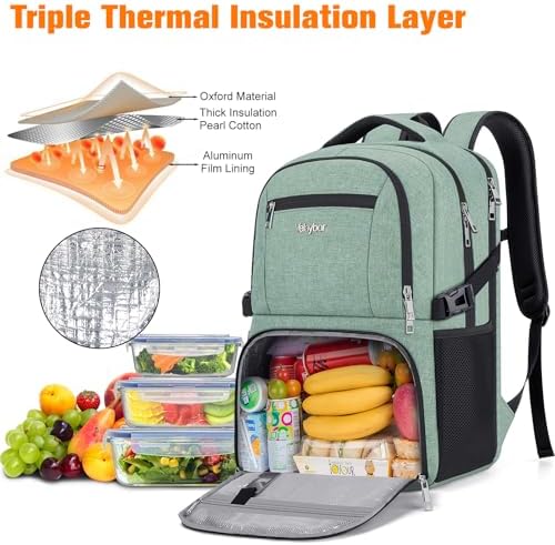 Insulated Lunch Backpack Fit 17" Laptop with Cooler Compartment