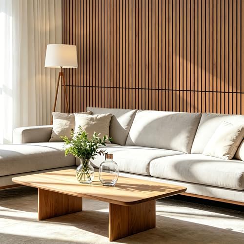 Art3d 47 x 23.6 Inch Acoustic Wood Slat Design Wall Panels, 4-Pack, Walnut