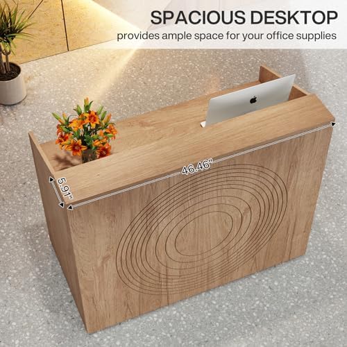 Tribesigns Reception Desk with Counter, Modern Front Desk Reception Room Table with Cable Grommet, 47 inch Retail Counter for Checkout, Lobby, Beauty Salon, Home Office Desk, Oak