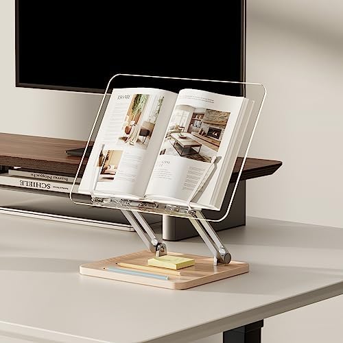 Acrylic Book Stand with Storage Base, Dual Aluminum Arm Reading Holder